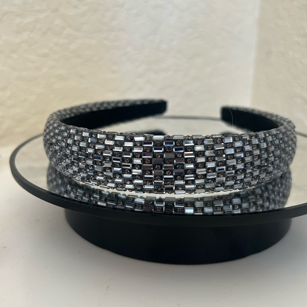 Black Sparkly Sequined Silver Beaded Headband for Fancy Hair
